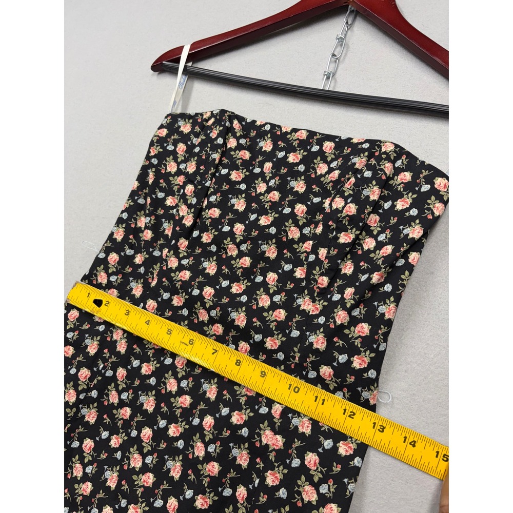 Shoshanna Strapless Dress Womens 2 Black Floral Rose Vintage 90s Mini Fit Flare - Picture 9 of 13
